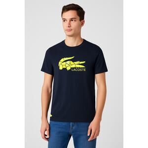 Lacoste Black Graphic Crocodile T-Shirt Size Small | Neon Yellow Logo